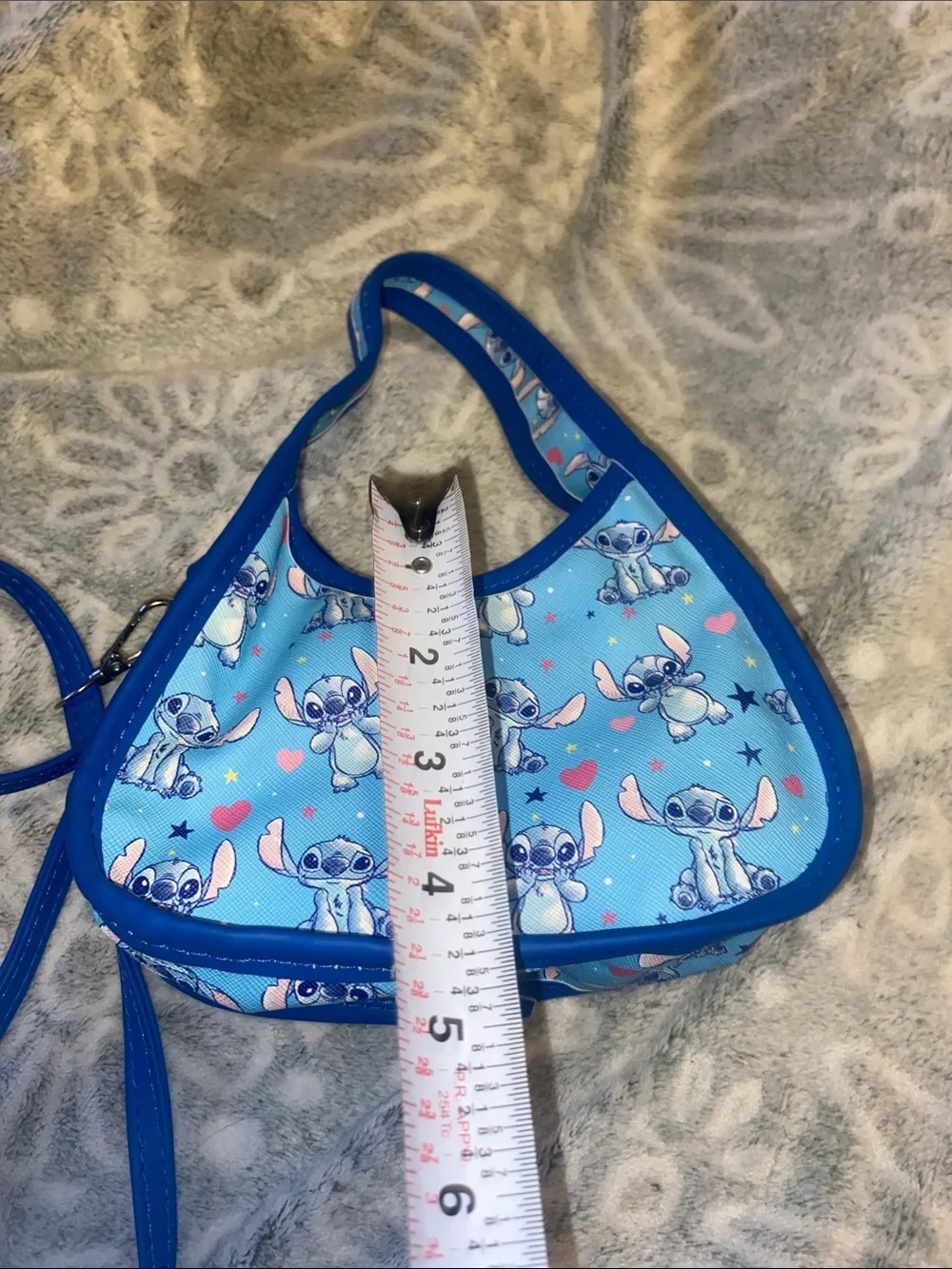 Disney Blue Stitch Crossbody Bag with Pink Heart Accents